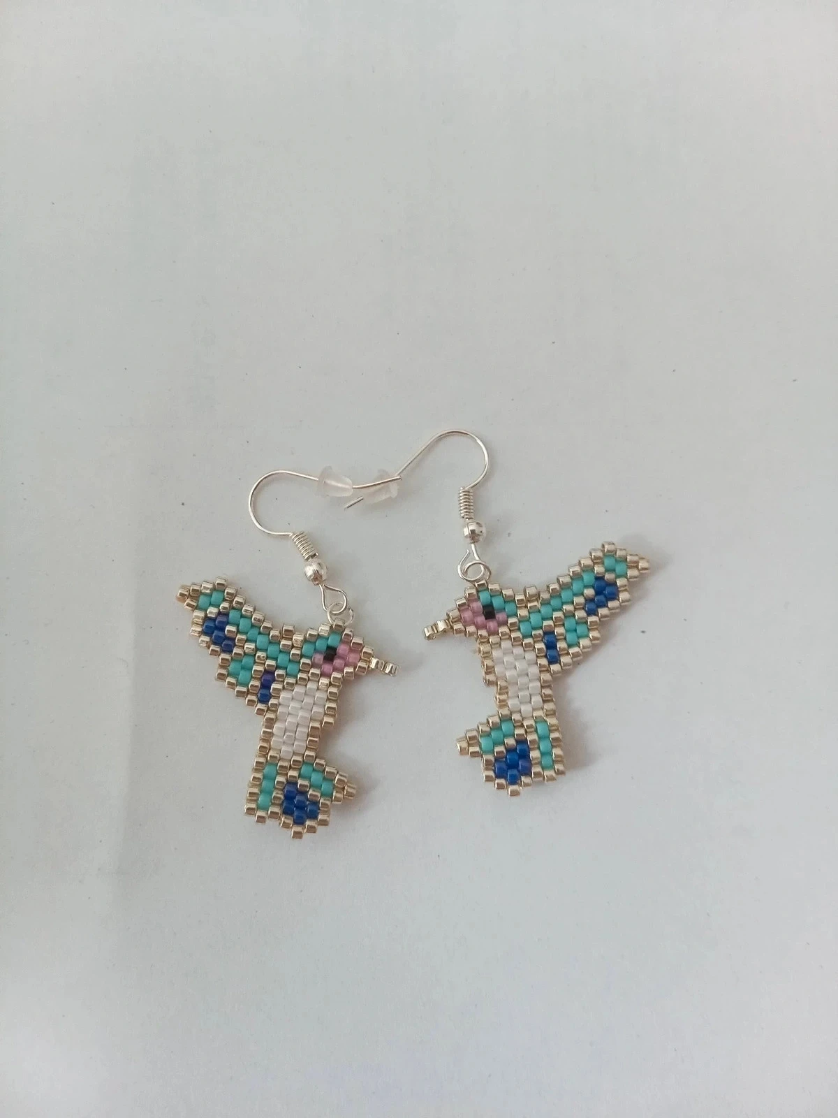 Miyuki delica bead hummingbird earrings – Turquoise and Blue – photo 3